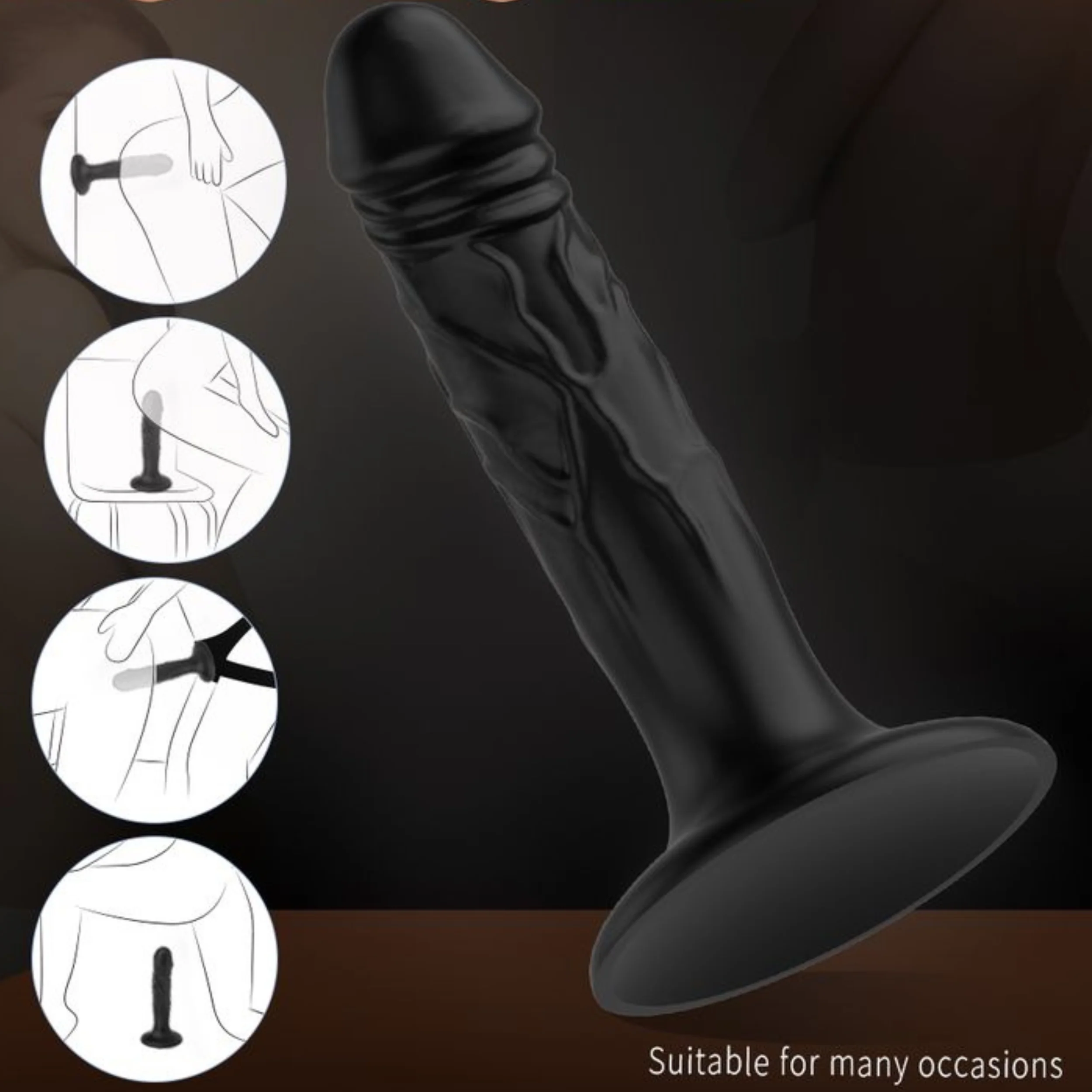 5 Inch Black Silicone Suction Cup Dildo - Great for Pegging or G-Spot Stimulation! - Image 5