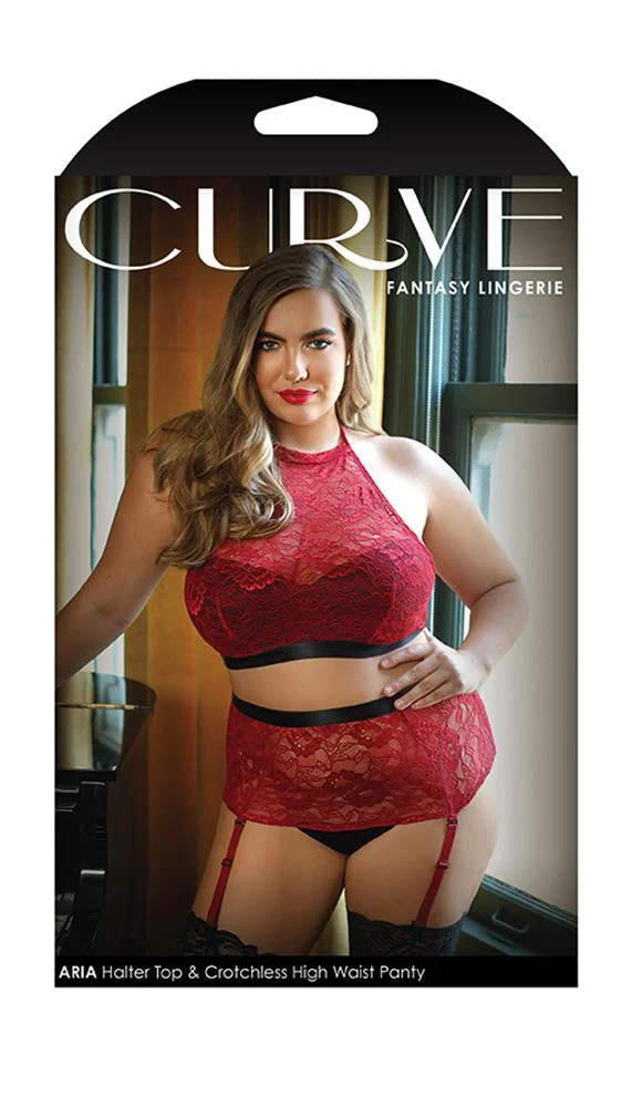 Elegant Lace Halter Top & Crotchless High Waist Panty - Image 3